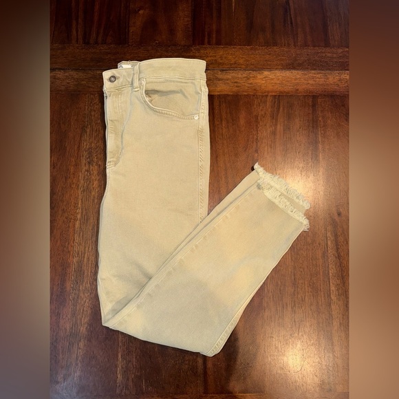 We The Free People Tan Distressed Raw Hems Jeans Size High Waisted Skinny 32 - Picture 1 of 10